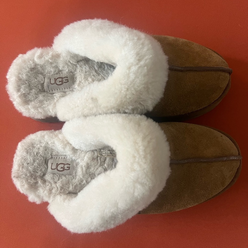 UGG Chestnut and Cream Shearling Slippers